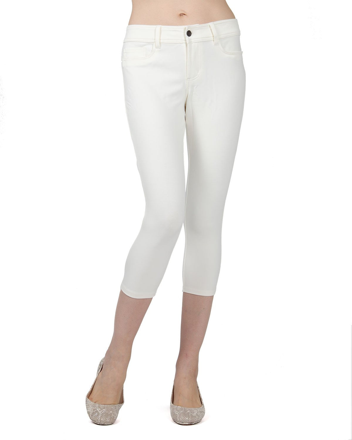 Light Ponte Cotton Blend Capri Leggings : Color: Ivory