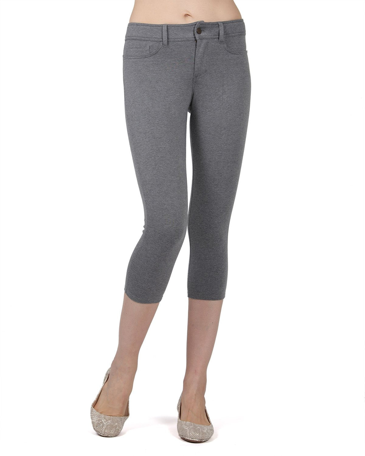 Light Ponte Cotton Blend Capri Leggings : Color: Medium Gray Heather