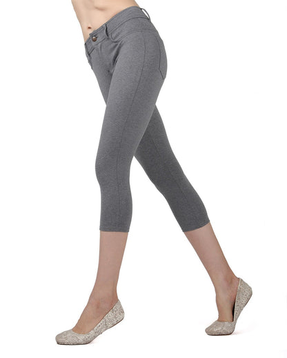 Light Ponte Cotton Blend Capri Leggings : Color: Medium Gray Heather