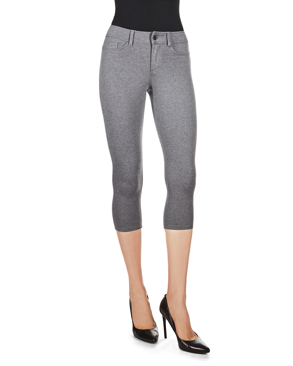 Light Ponte Cotton Blend Capri Leggings : Color: Medium Gray Heather