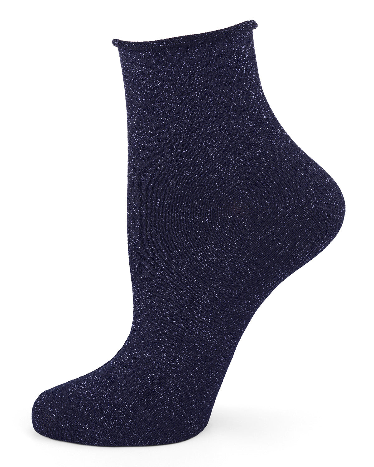 Women's Shimmer Roll Top Shortie Socks : Color: Navy