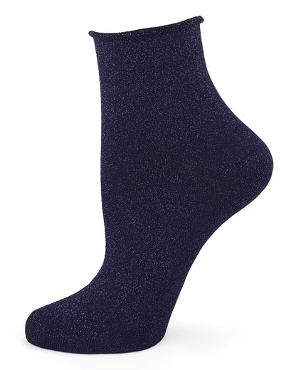 Women's Shimmer Roll Top Shortie Socks : Color: Navy