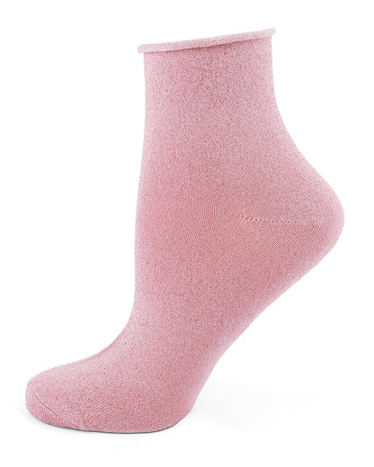 Women's Shimmer Roll Top Shortie Socks : Color: Pink