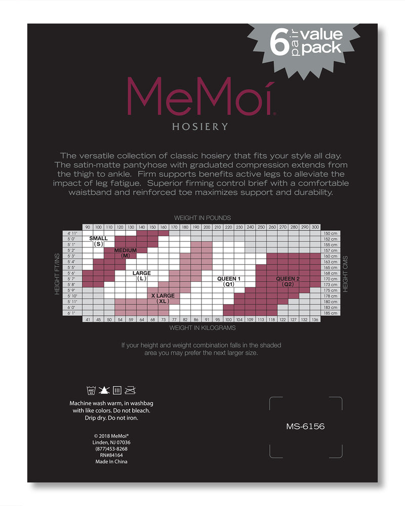 MeMoi Light Support Pantyhose 6 Pack