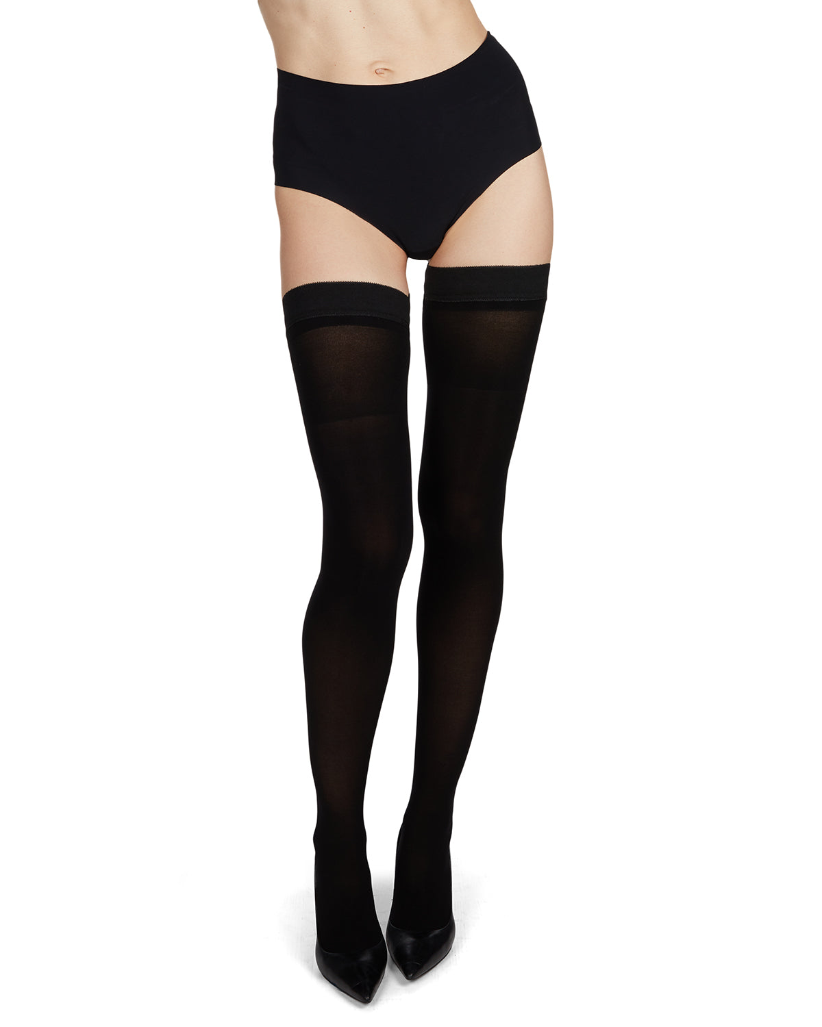 Microfiber Opaque Thigh High Stockings : Color: Black
