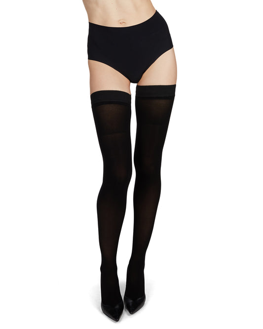 Microfiber Opaque Thigh High Stockings : Color: Black