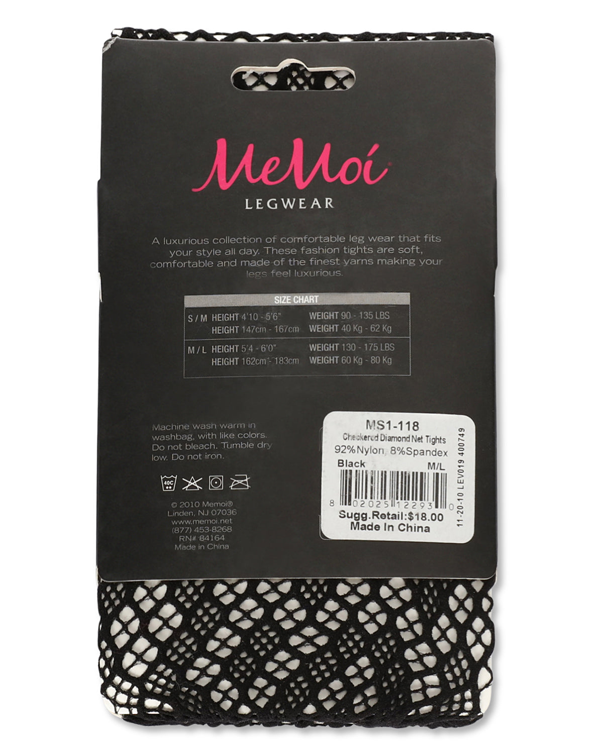 Women's Checkered Diamonds Nylon Net Tights : Color: Black