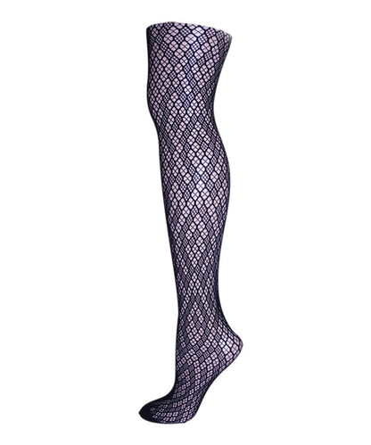 Women's Checkered Diamonds Nylon Net Tights : Color: Black