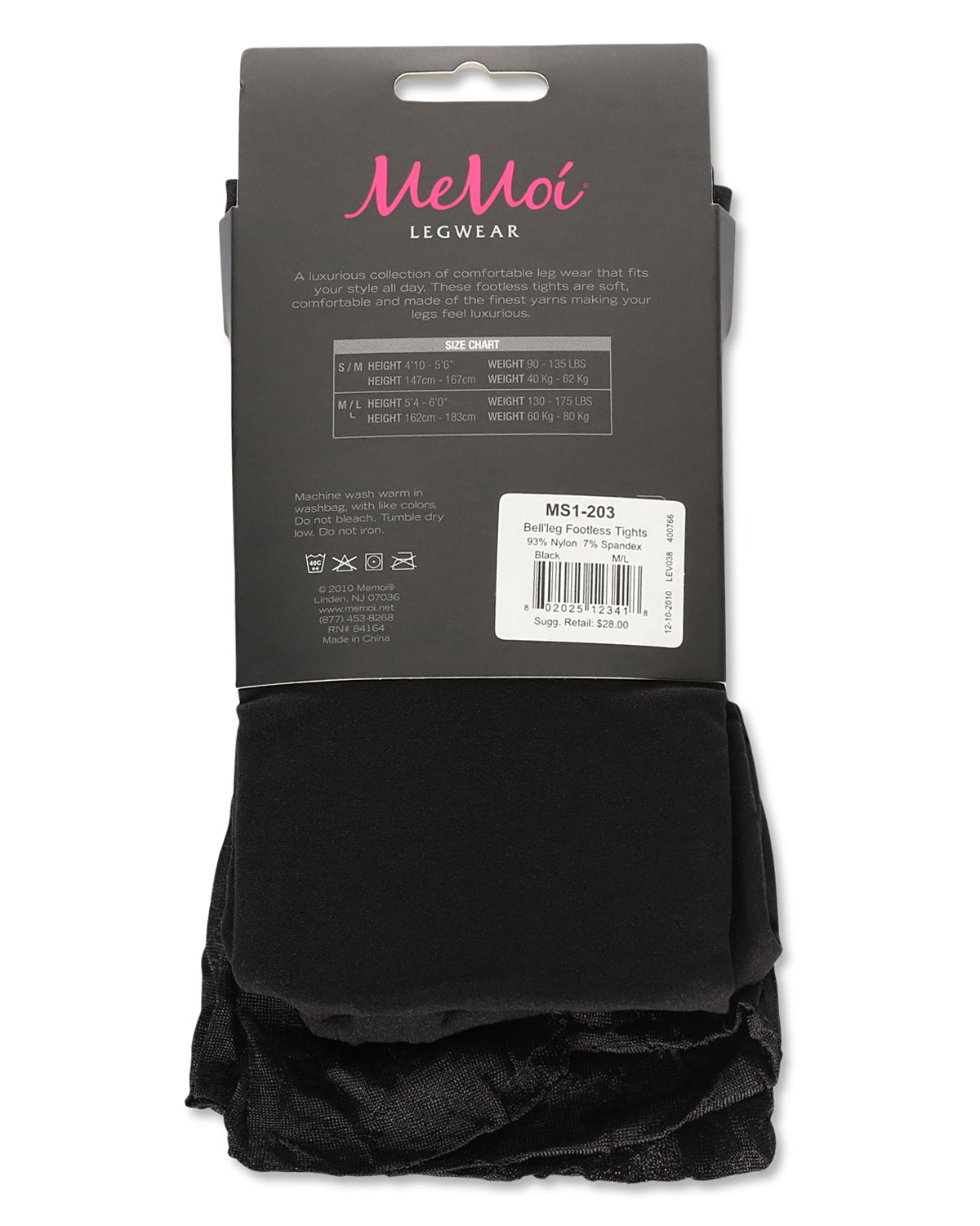 Women's Bell'leg Footless Nylon Tights : Color: Black