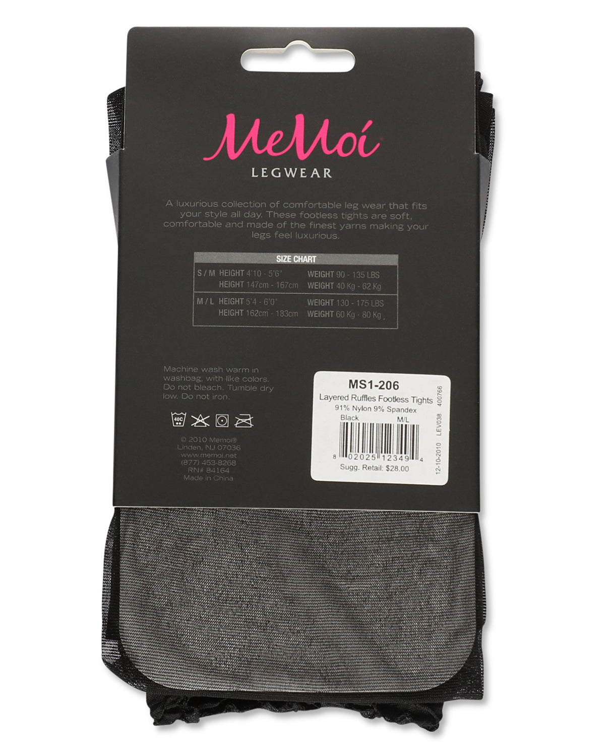 Layered Ruffles Sheer Footless Tights : Color: Black