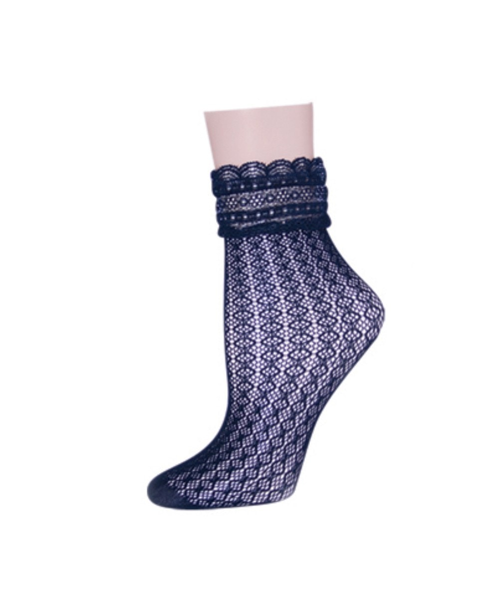 Women's Diamond Floral Lace Anklet Socks : Color: Black