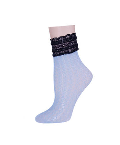Women's Diamond Floral Lace Anklet Socks : Color: Dusty Blue