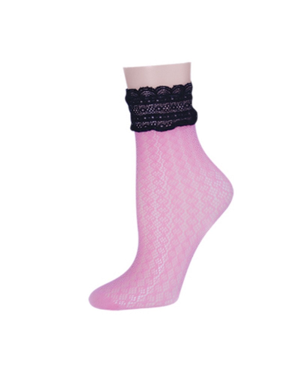 Women's Diamond Floral Lace Anklet Socks : Color: Petal Pink