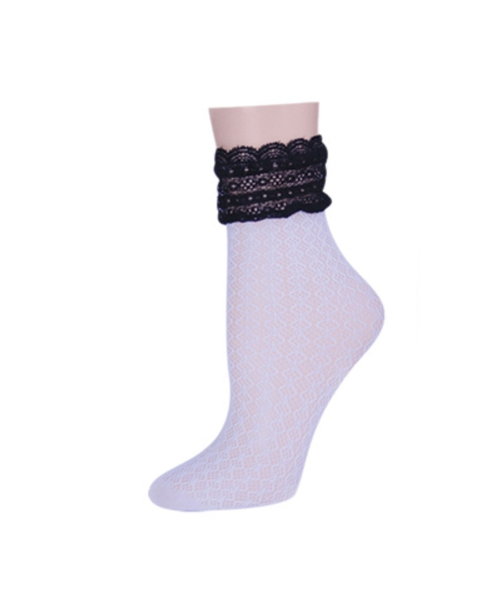 Women's Diamond Floral Lace Anklet Socks : Color: Star White