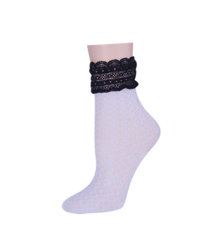 Women's Diamond Floral Lace Anklet Socks : Color: Star White
