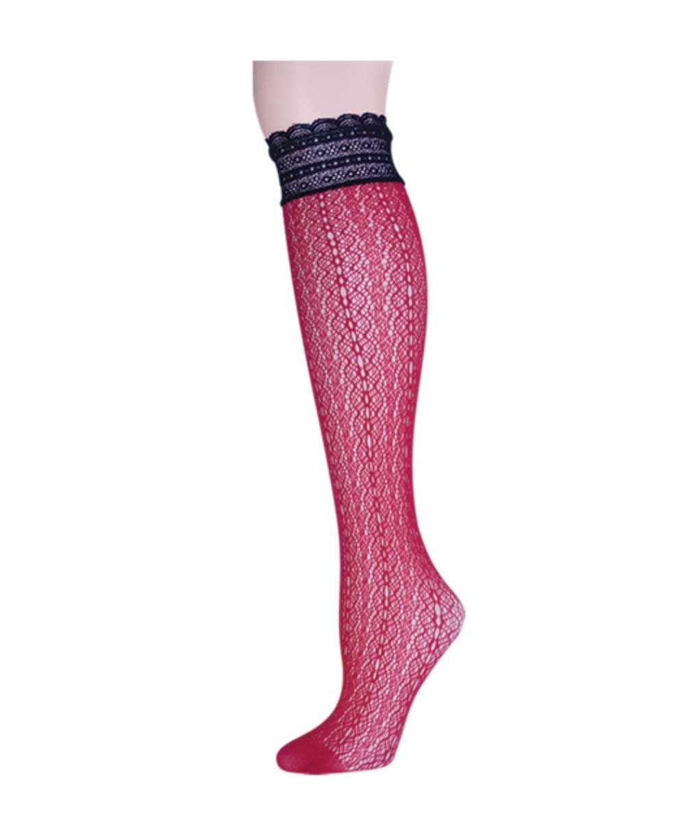 Ornate Lace Net Knee High Socks : Color: Red Lollipop