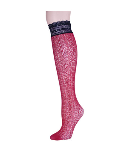 Ornate Lace Net Knee High Socks : Color: Red Lollipop