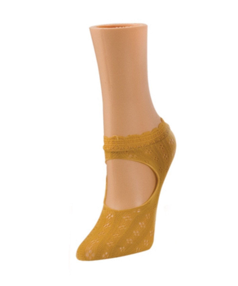Women's Floral Net Mary Jane Loafer Socks : Color: Brite Gold