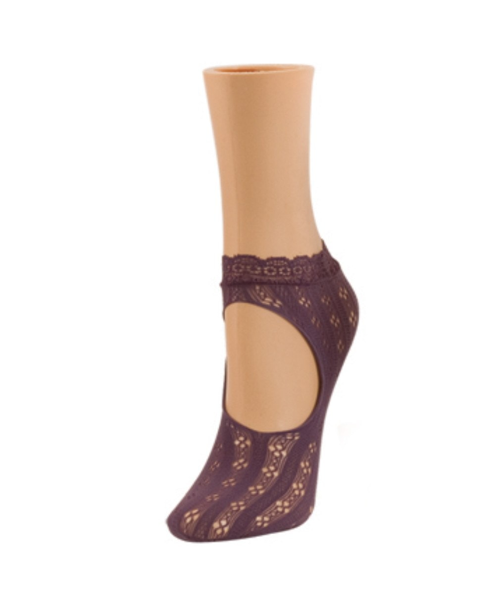 Women's Floral Net Mary Jane Loafer Socks : Color: Grape Compote