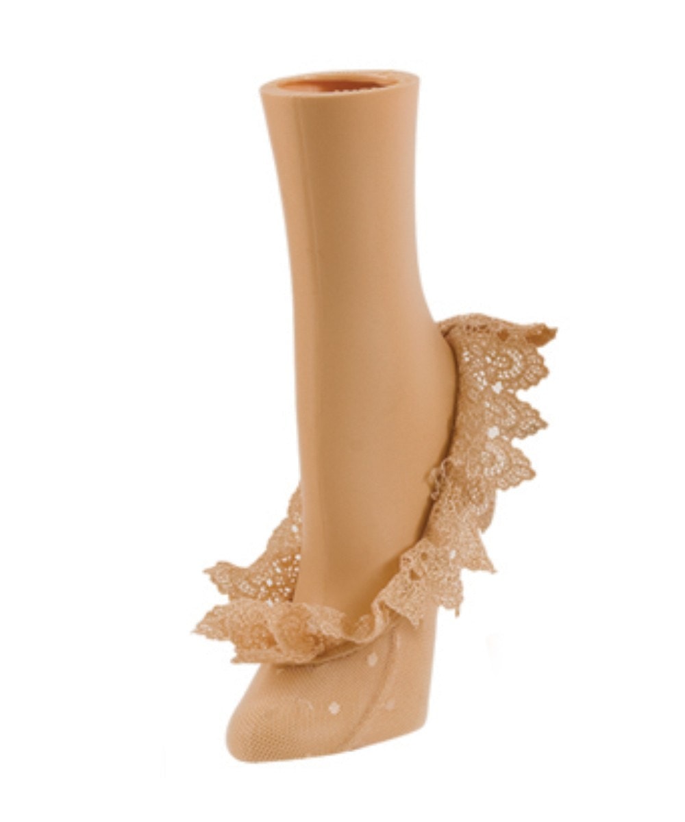 Women's Beyond Lace Fringe Polka Dot Foot Liner Socks : Color: Nude