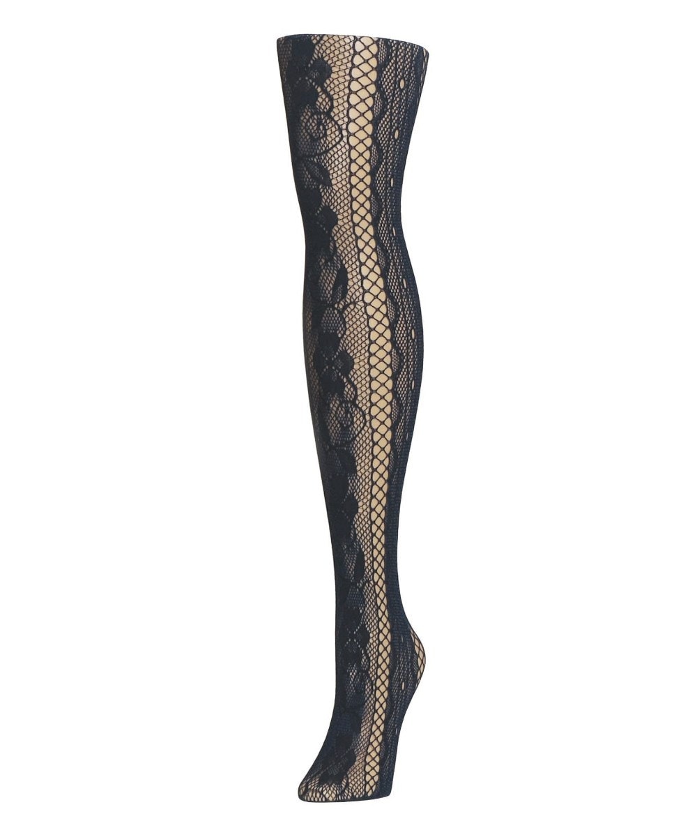 Women's Linear Floral Netted Nylon Tights : Color: Two Tone Blue