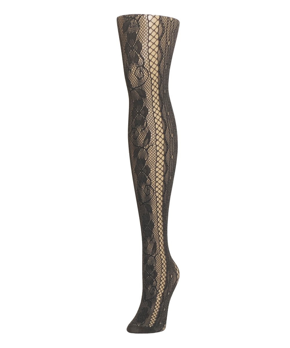 Women's Linear Floral Netted Nylon Tights : Color: Two Tone Blue
