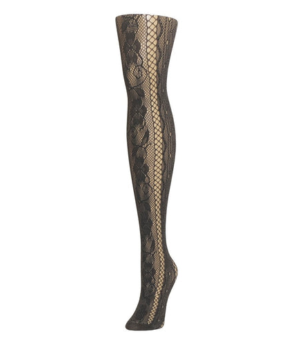 Women's Linear Floral Netted Nylon Tights : Color: Two Tone Blue