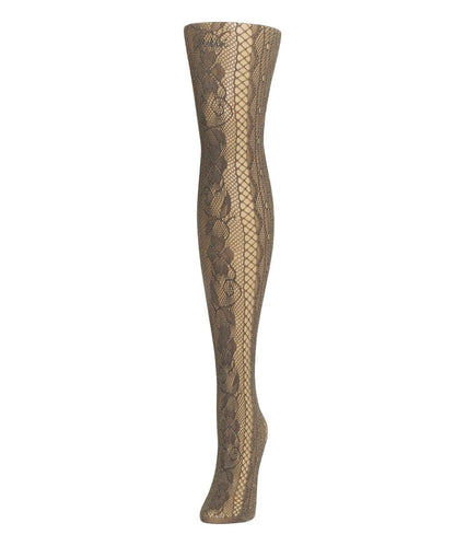 Women's Linear Floral Netted Nylon Tights : Color: Two Tone Blue