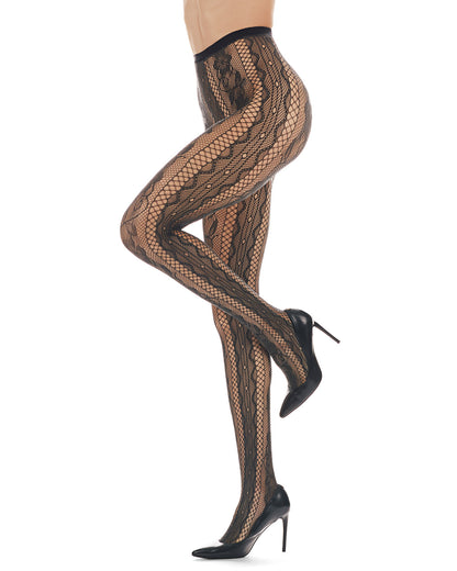 Women's Linear Floral Netted Nylon Tights : Color: Two Tone Gray