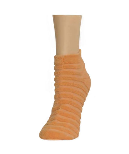 Textured Striped Cotton Blend Anklet Socks : Color: Salmon Buff