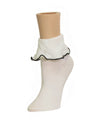 Women's Ruffle Bliss Cotton Blend Ankle Socks : Color: White