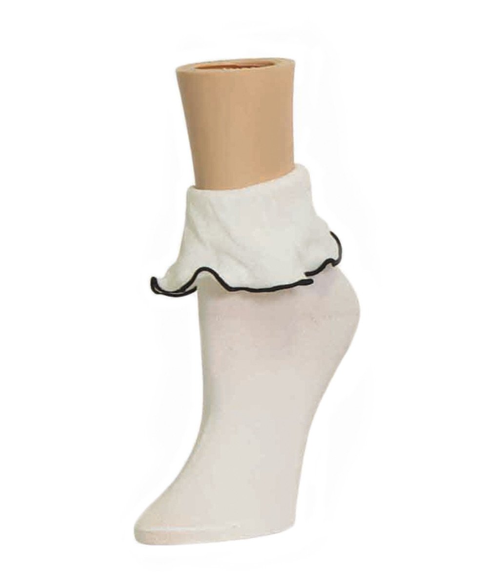 Women's Ruffle Bliss Cotton Blend Ankle Socks : Color: White