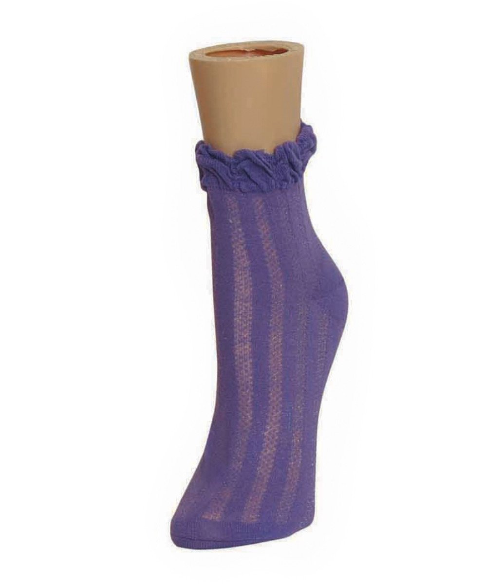 Thick-N-Sheer Ruffle Cuff Cotton Blend Ankle Socks : Color: Amethyst Orchid