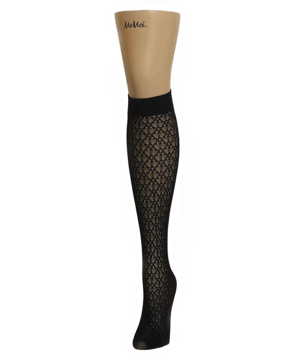 Diamond Threads Net Knee High Socks : Color: Solid Black