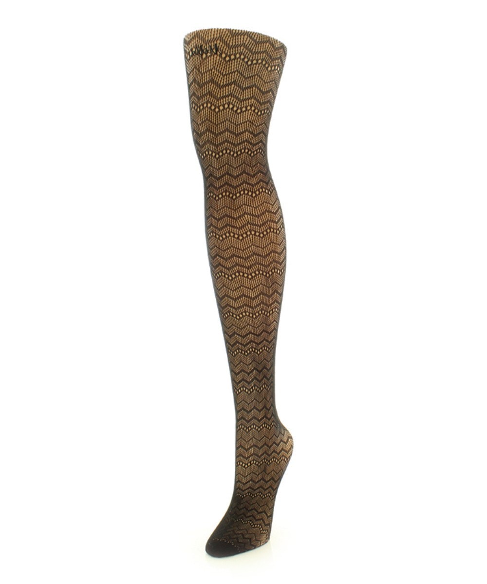 Alternate Zig Zag Pattern Net Tights : Color: Black