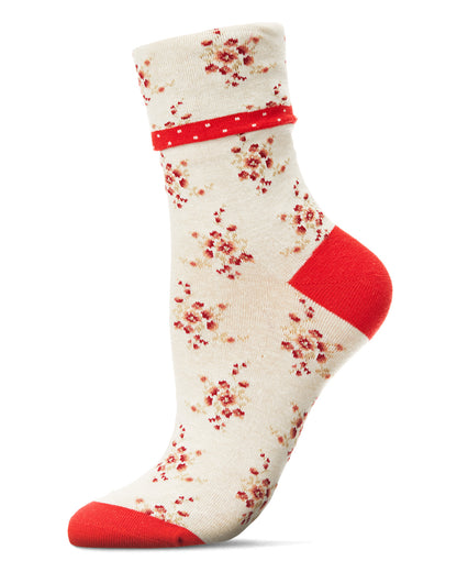 Vintage Floral Women's Cotton Blend Ankle Socks : Color: Chili Pepper