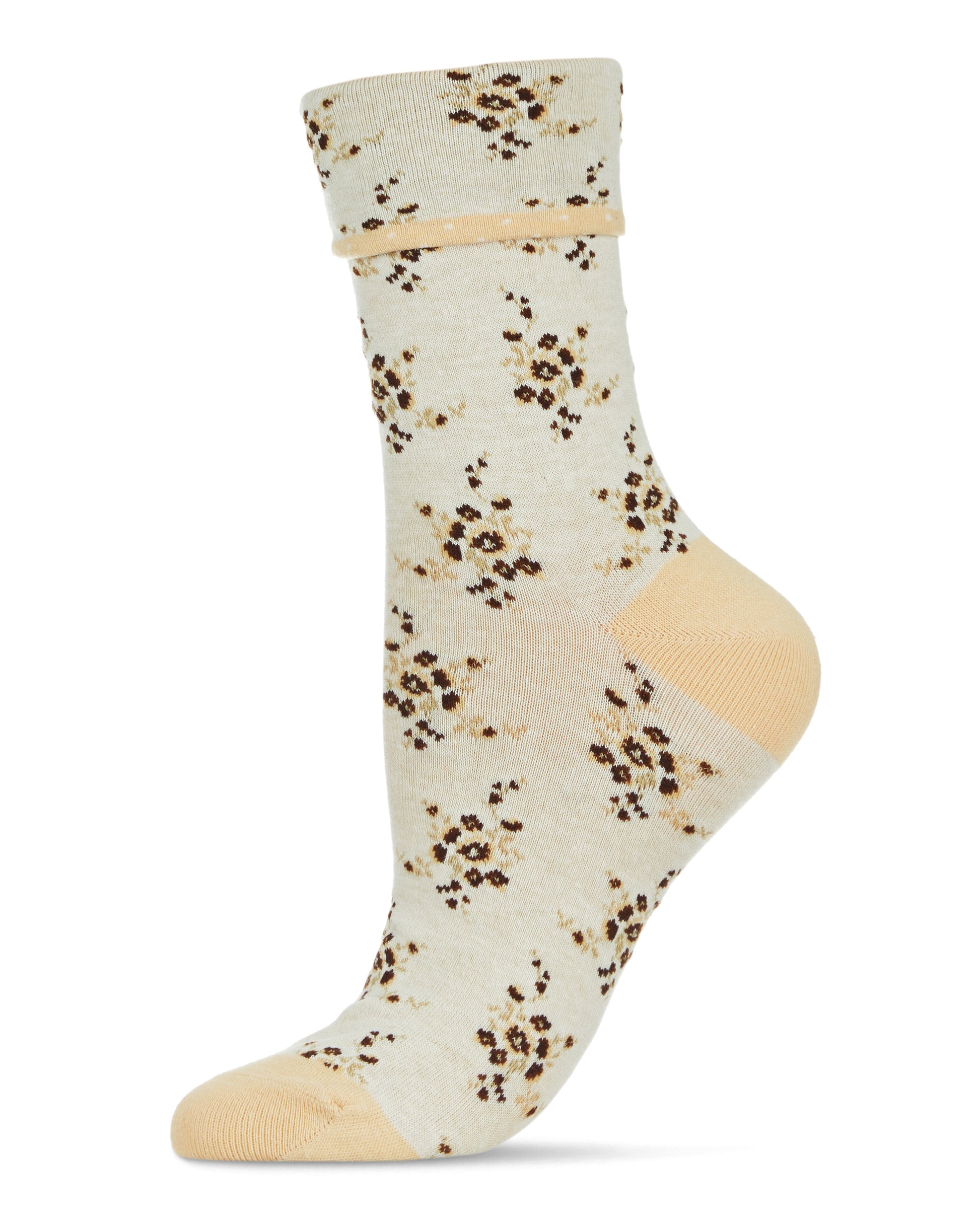Vintage Floral Women's Cotton Blend Ankle Socks : Color: Sesame