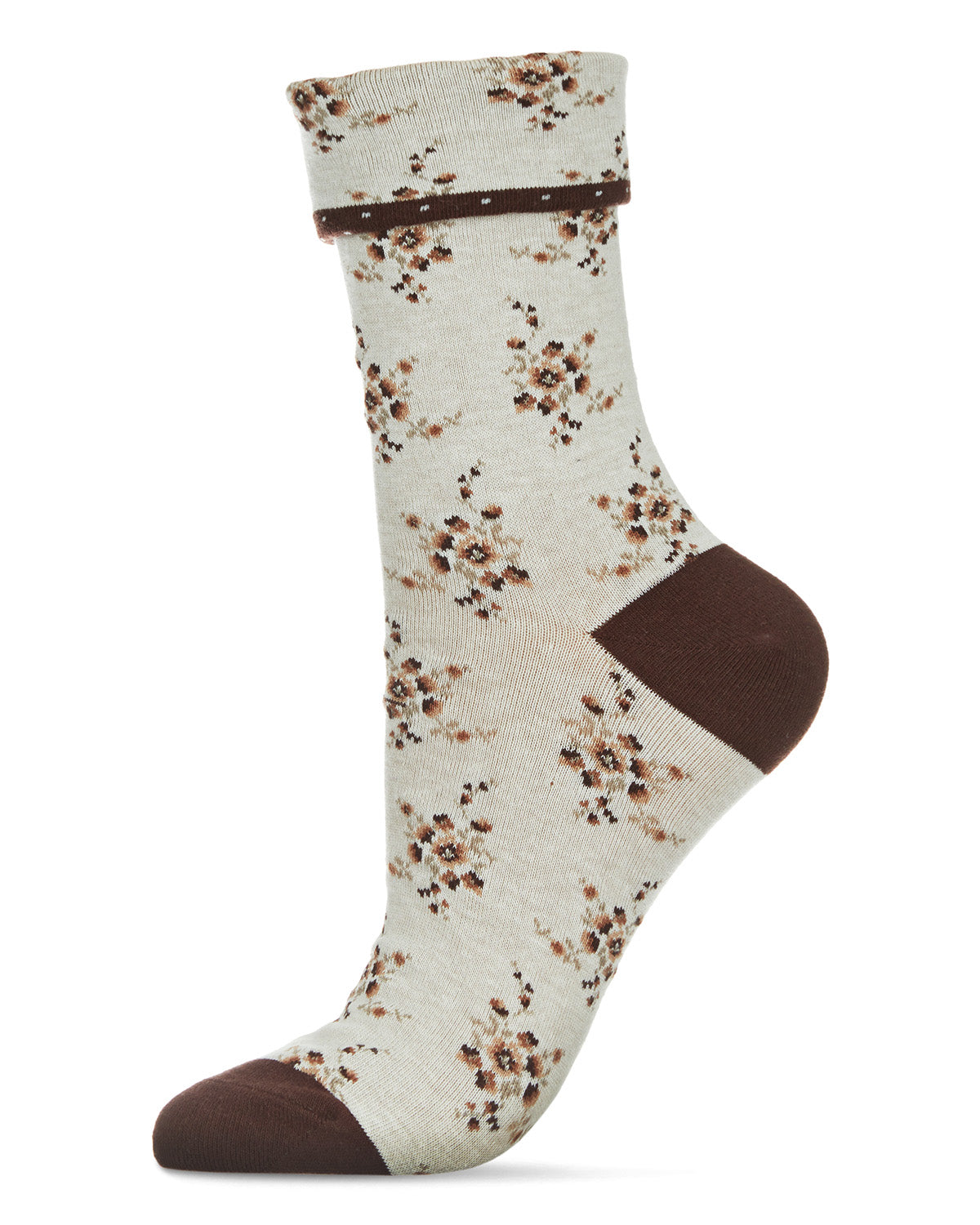 Vintage Floral Women's Cotton Blend Ankle Socks : Color: Coffee Bean