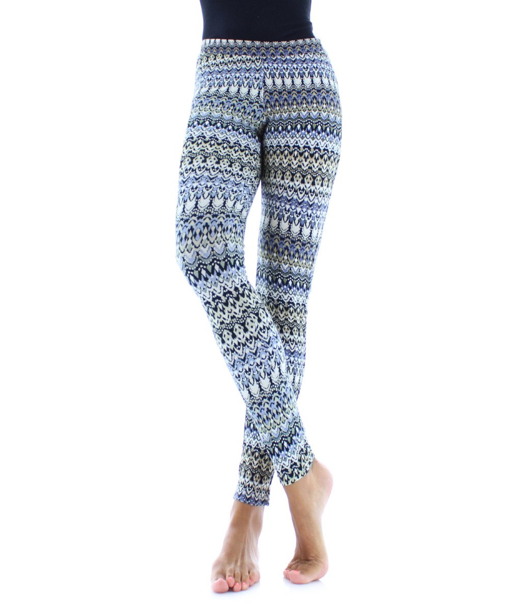 Protuva Bohemian Print Cotton Blend Leggings : Color: Black Collage