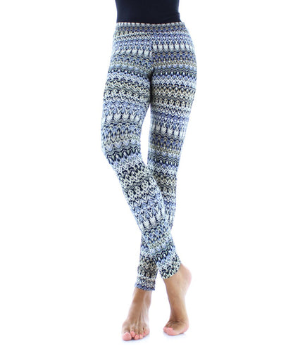 Protuva Bohemian Print Cotton Blend Leggings : Color: Black Collage
