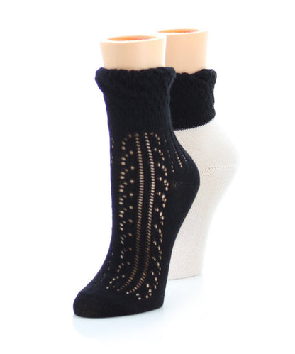 Honeycomb Women's Combed Cotton Ankle Socks 2-Pack : Color: Black