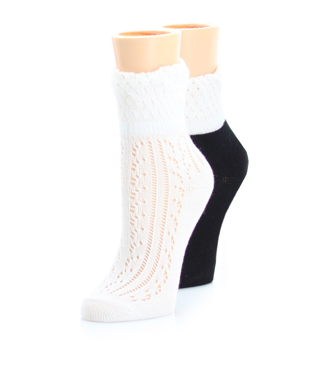 Honeycomb Women's Combed Cotton Ankle Socks 2-Pack : Color: White