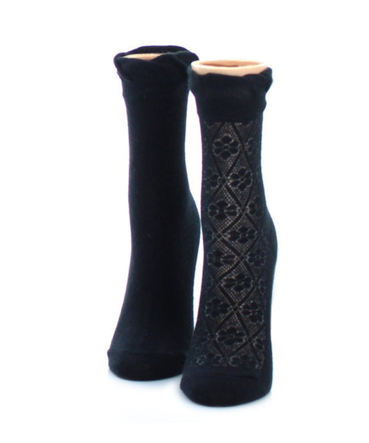 Flower Dazzle Women's Cotton Blend Ankle Socks 2-Pack : Color: Black