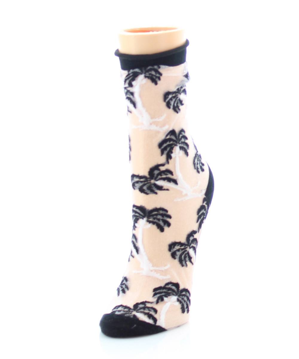 Palm Tree Sheer Women's Ankle Socks : Color: Silver