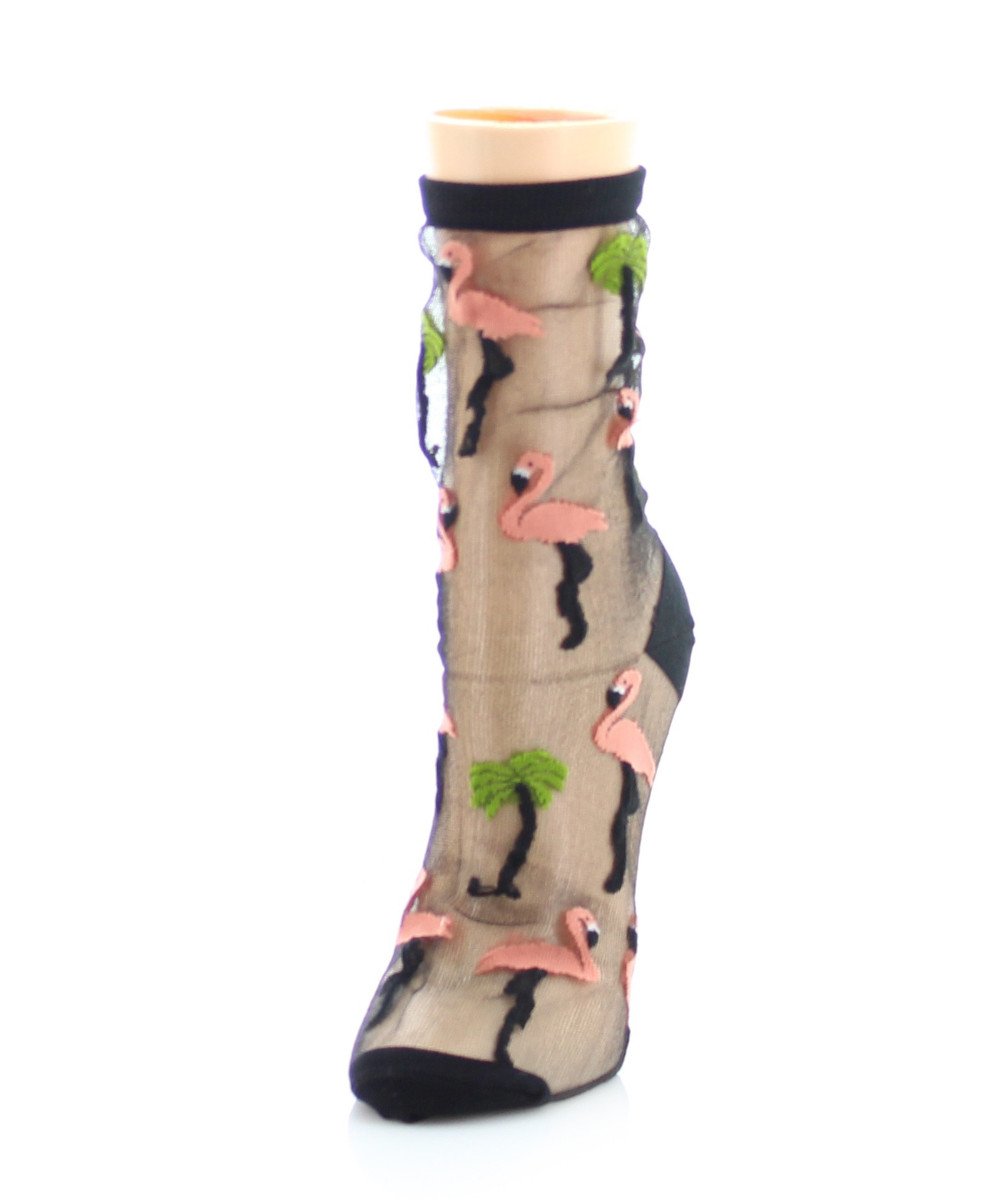 Flamingo Sheer Women's Ankle Socks : Color: Black
