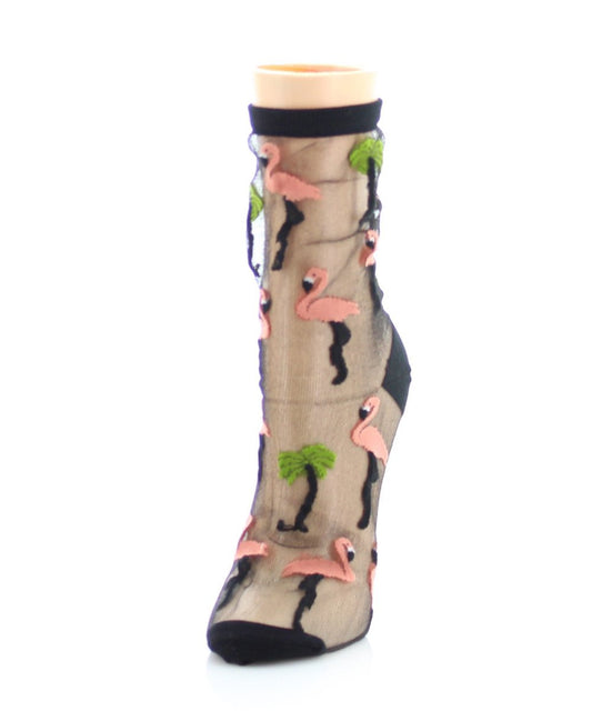 Flamingo Sheer Women's Ankle Socks : Color: Black