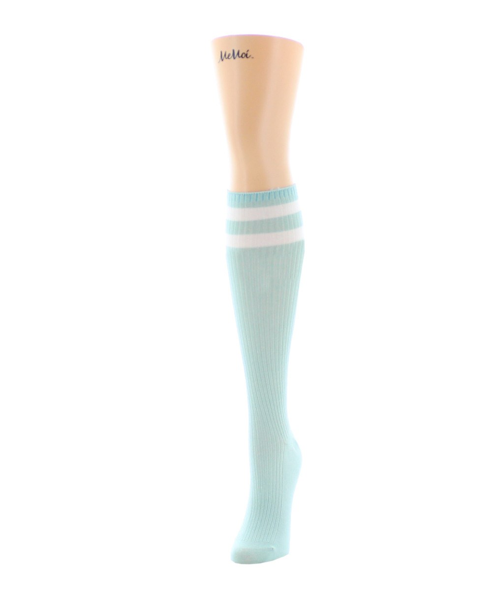 Women's Top Stripe Ribbed Knee High Socks : Color: Light Blue