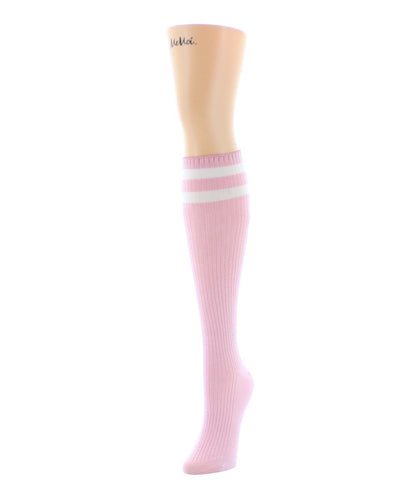 Women's Top Stripe Ribbed Knee High Socks : Color: Light Pink