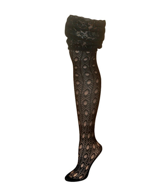 Threaded Peak Net Over The Knee Warm Socks : Color: Black