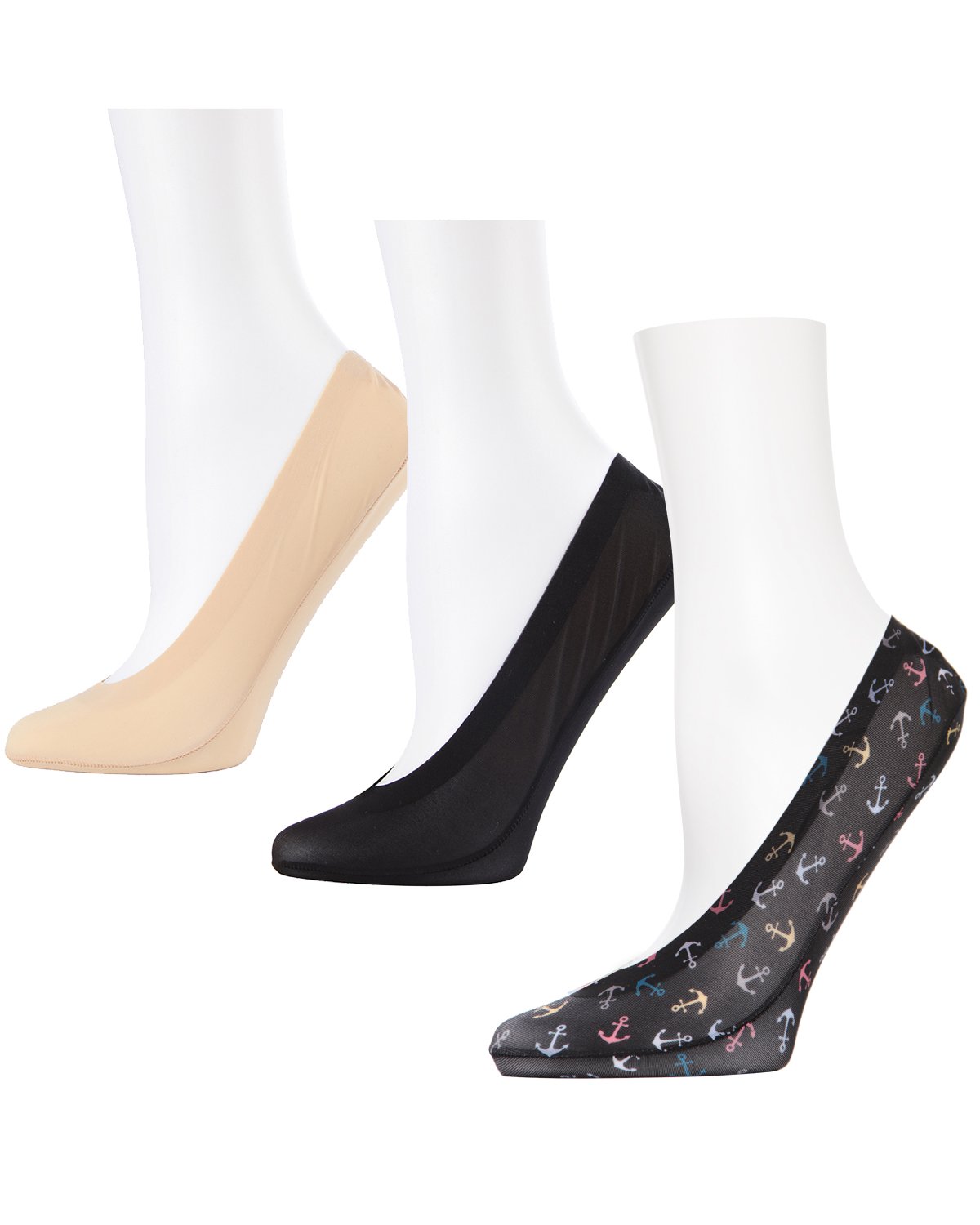 Women's 3 Pair Pack Anchors At Sea Fine Edge Liner Socks : Color: Black